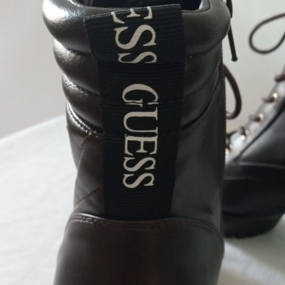 Guess Chocolate Quilted Ankle Zip & Lace-Up Platform Boots 4 1/4 " Heel - Picture 2 of 12